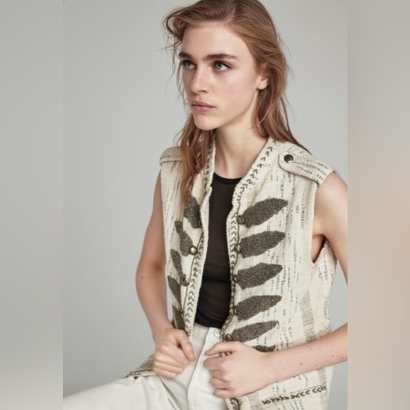 Zara Jackets & Blazers - ZARA Embellished Beaded Boho Military Vest | Size Small